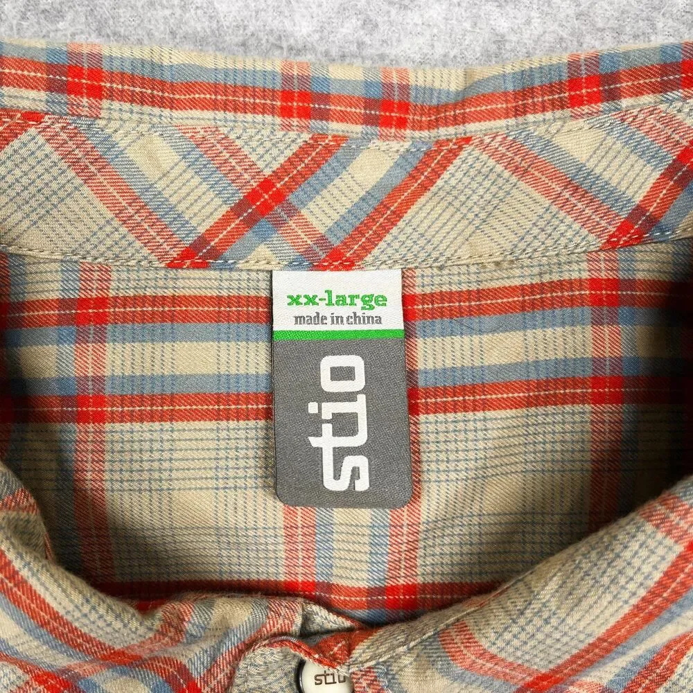 Stio Shirt Mens 2XL Hayden Orange Plaid Flannel Western Pearl Snap Long Sleeve - Picture 9 of 12